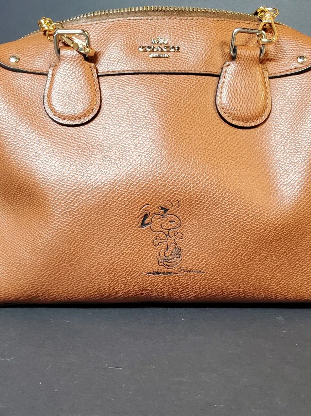 Coach x Peanuts Limited Edition Snoopy Brown Leather Satchel - Custom Gold Chain